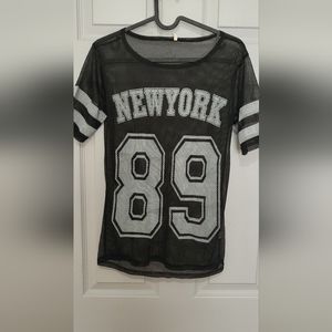 see through black and white top